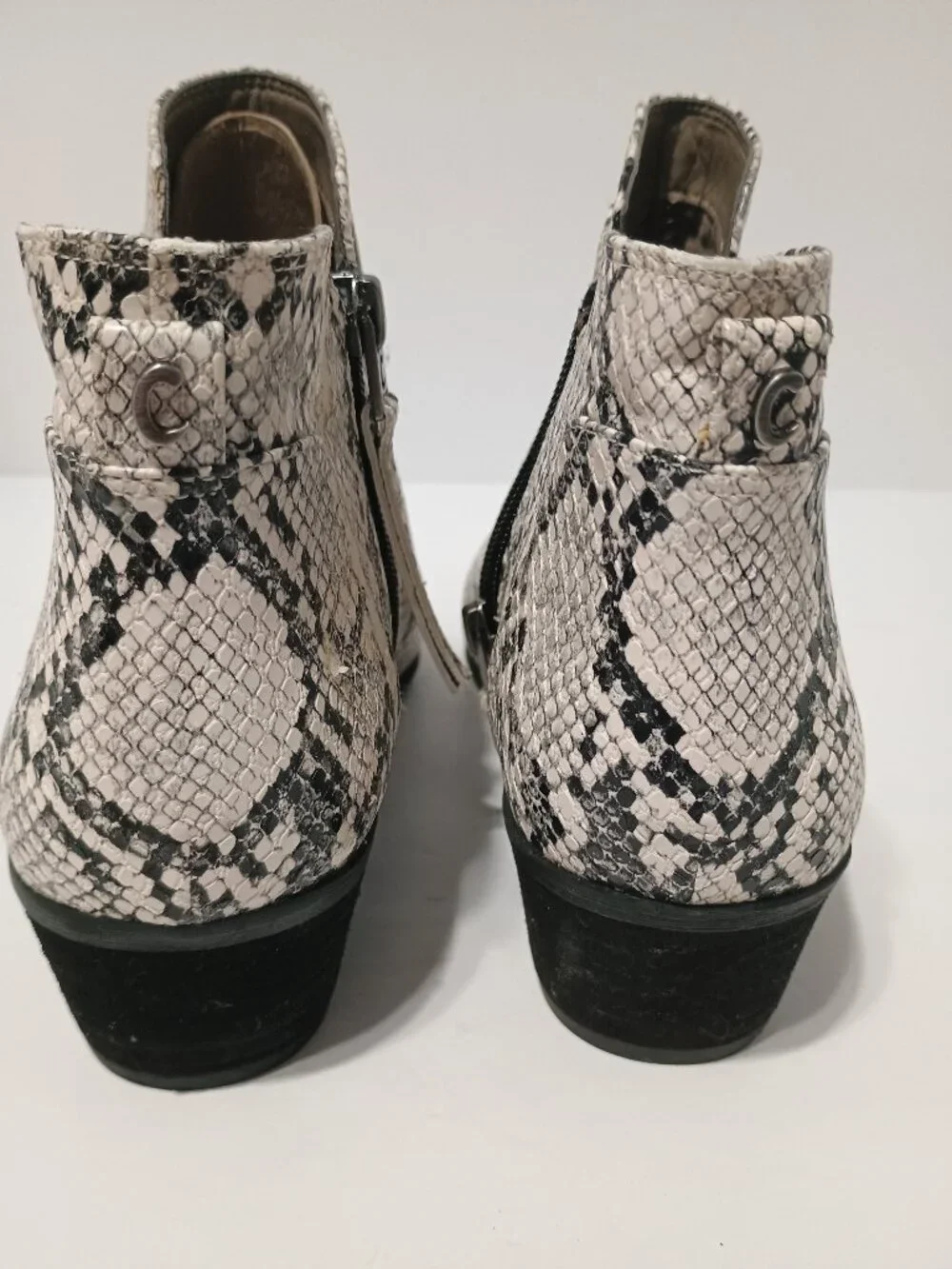 Circus by Sam Edelman Snake Print Western Ankle Booties Side Zip Block Heel - Picture 3 of 10